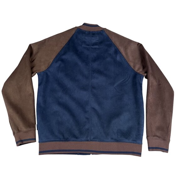 Ben Sherman Mens Faux Suede Brown & Navy Jacket Bomber Sz Medium - Picture 2 of 6